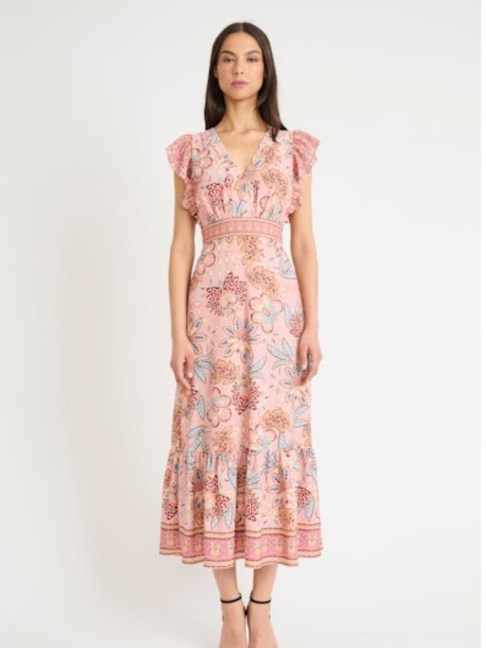 NWT Donna Morgan V-Neck Flutter Sleeve Midi Dress in Blush Pink Mauve